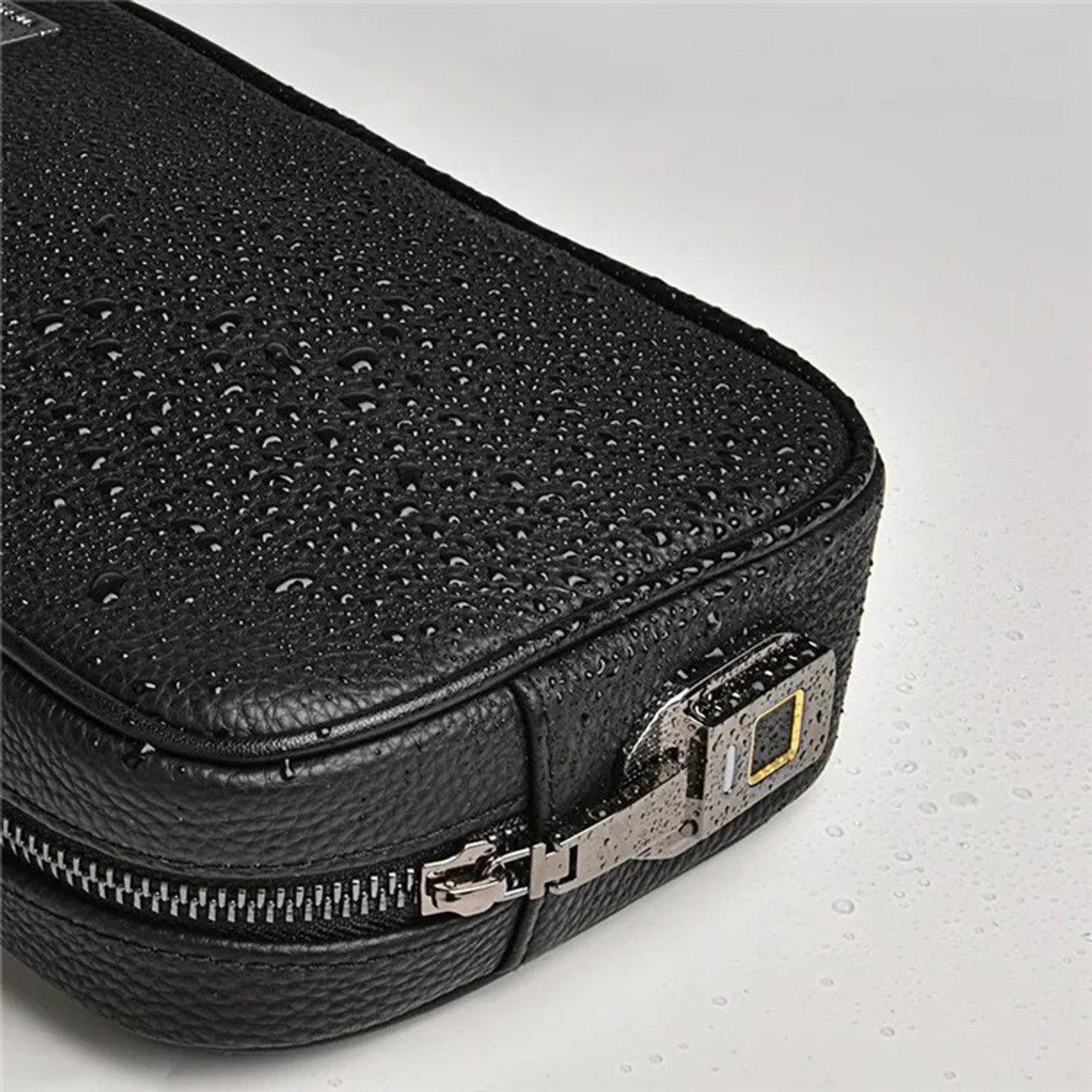 WIWU Master Genuine Leather Fingerprint Lock Pouch Bag Black - Saleshubstore