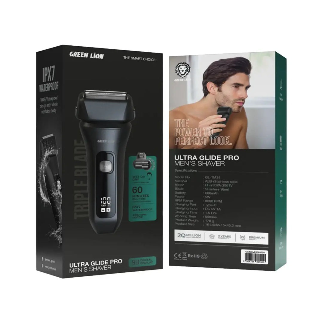 Green Lion Ultra Glide Pro Men’s Shaver – Smooth & Precise Electric Shaver (Black)