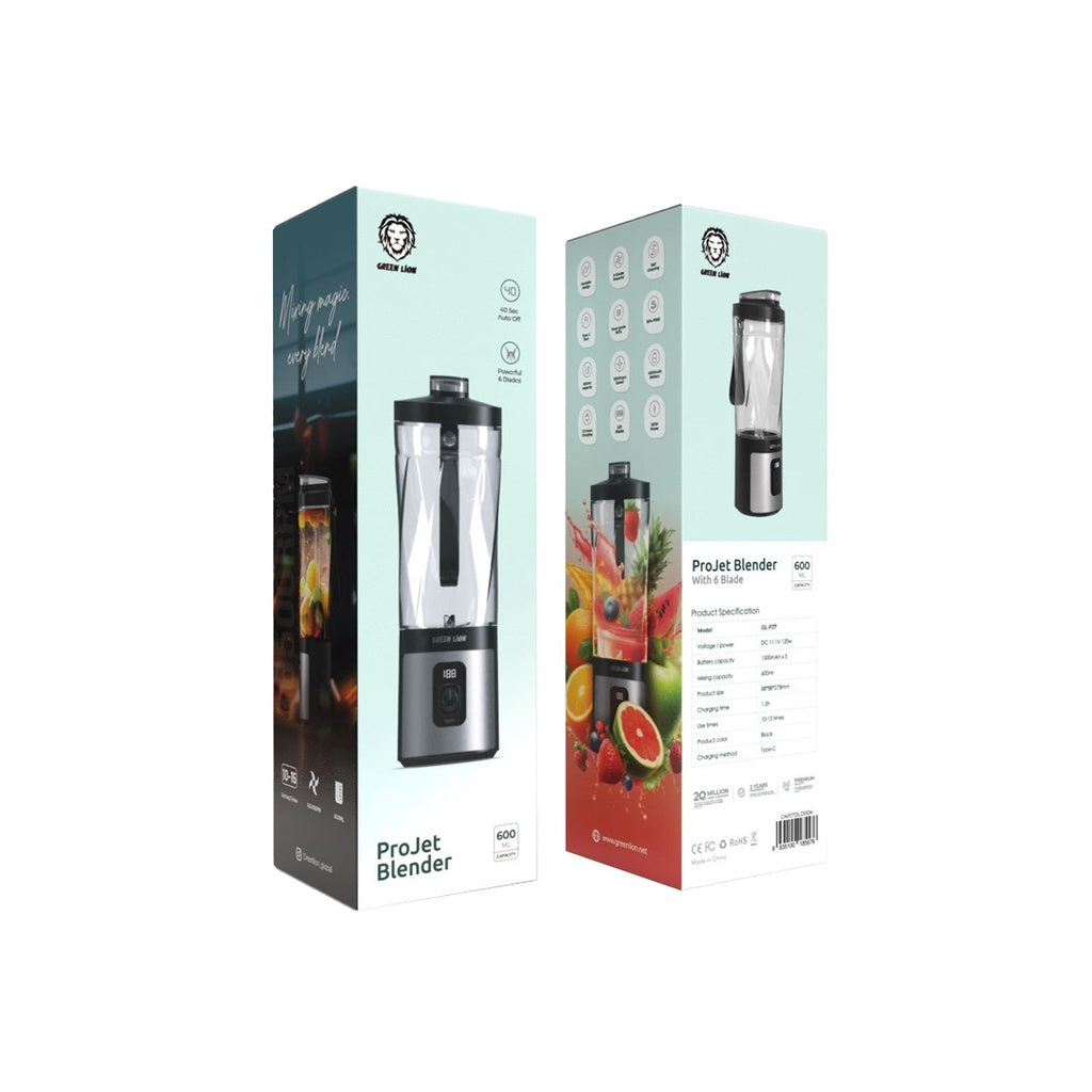 Green Lion ProJet Blender – Powerful Portable Blender for Smoothies & Shakes (Black)