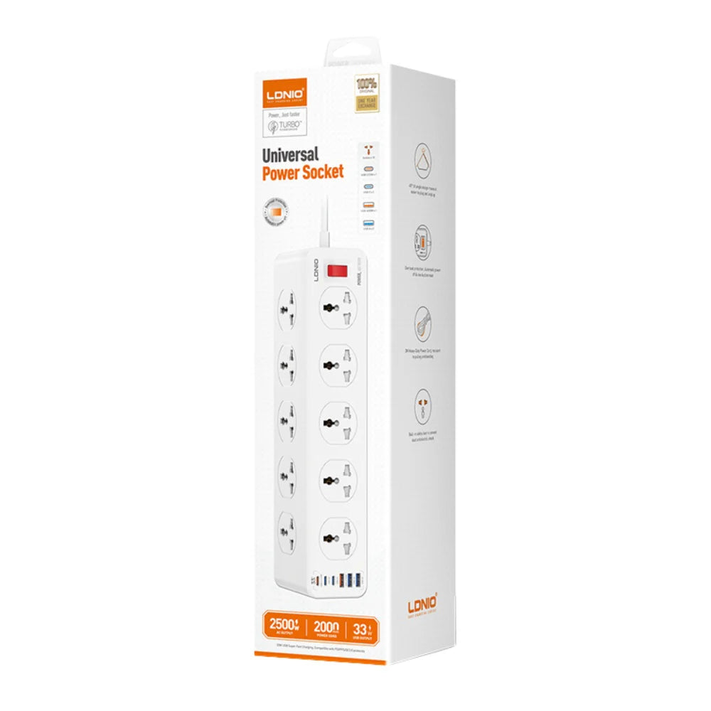 LDNIO SC10610 2500W Power Socket with 10 Universal Outlets & USB-C PD20W