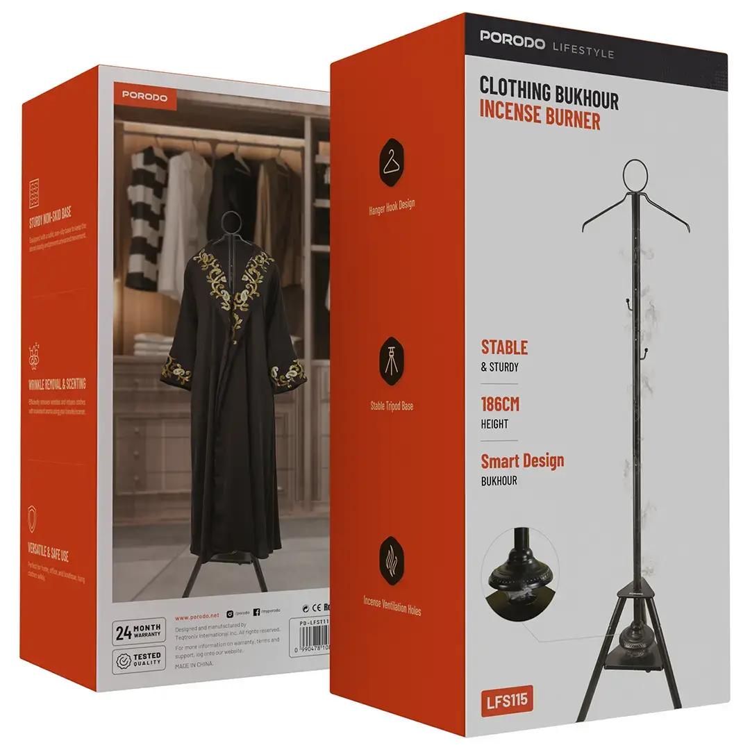 Porodo Lifestyle Clothing Bukhour Incense Burner – Safe Fabric Scenting Device (Black)