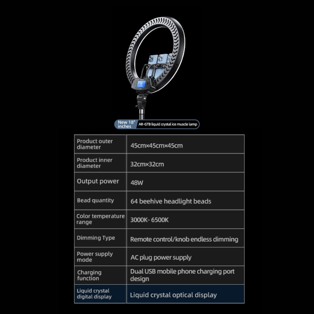 Rtako 18-Inch Ring Light with Phone Holder & 170cm Stand – AR-GTB01-18S