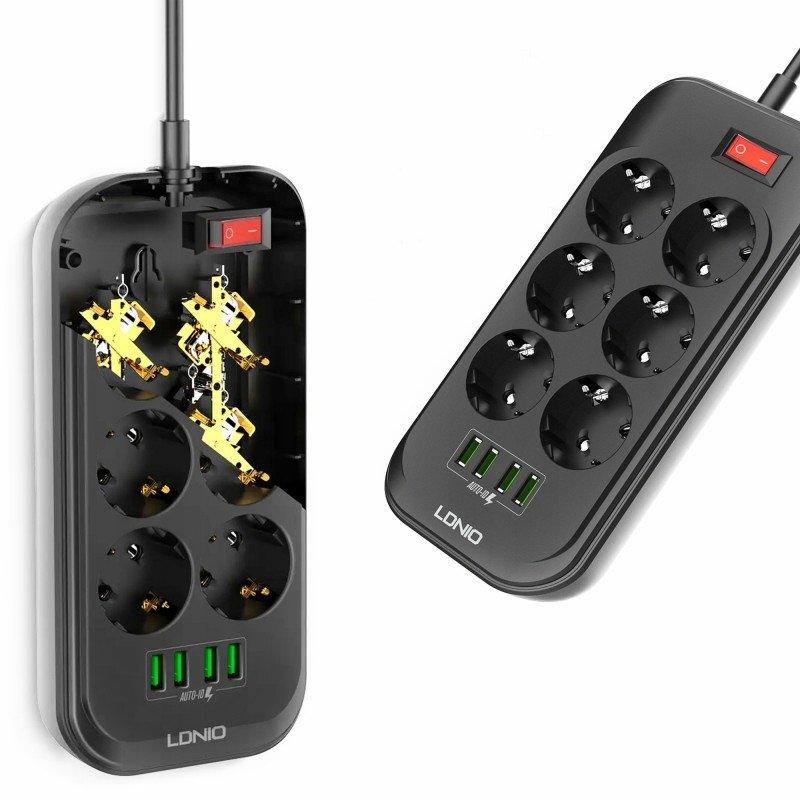 LDNIO SE6403 Power Strip with 6 AC Sockets & 4 USB Ports – 2500W, 17W High Power, 2m Cord - Saleshubstore