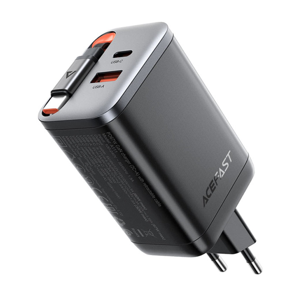 Acefast A111 PD67W Fast Wall Charger – USB-A & USB-C GaN Charger with USB-C Cable (EU Plug)
