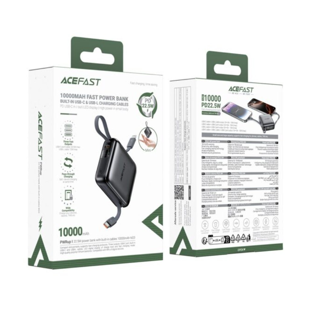 Acefast M23 22.5W Power Bank 10000mAh – Built-In Dual Cables Fast Charging Portable Battery