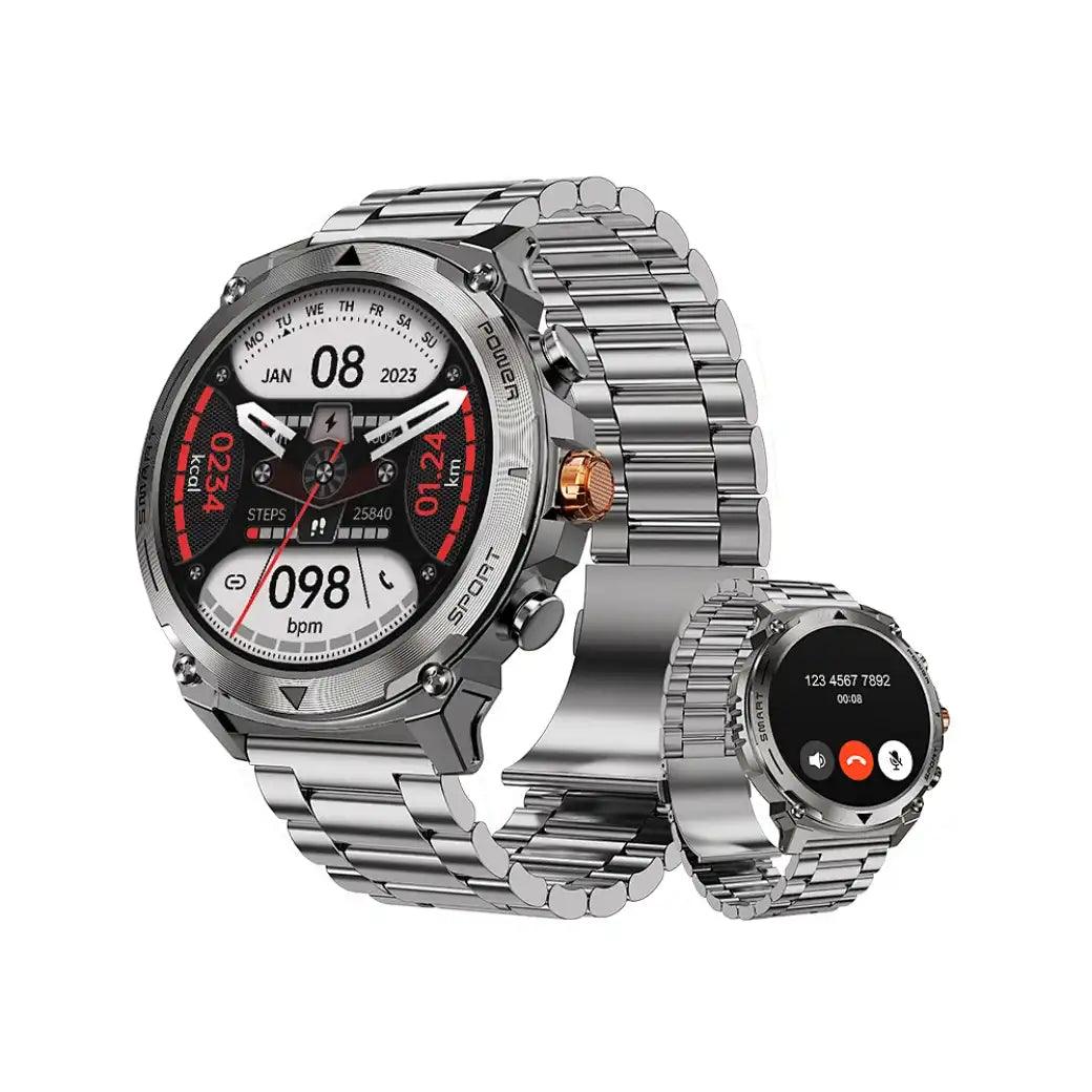 WiWU SW03 AMOLED Smartwatch – Silver Metal With FREE GREEN Silicone Band - Saleshubstore