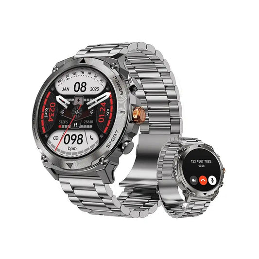WiWU SW03 AMOLED Smartwatch – Silver Metal With FREE GREEN Silicone Band - Saleshubstore