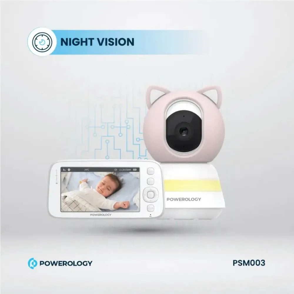 Powerology Smart Baby Monitor Camera with Mobile App – Night Vision, Motion Detection & Two-Way Audio (Blue / Pink)