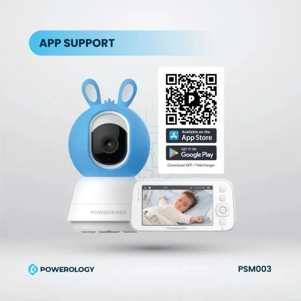 Powerology Smart Baby Monitor Camera with Mobile App – Night Vision, Motion Detection & Two-Way Audio (Blue / Pink)