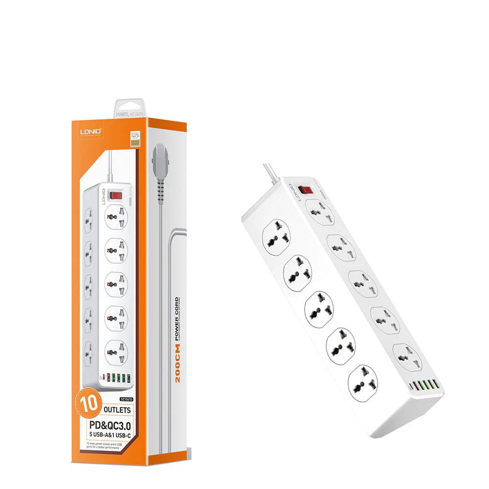 LDNIO SC10610 10-Socket Power Strip with 4 USB Ports & 30W PD Fast Charging – 2500W Surge Protected - Saleshubstore