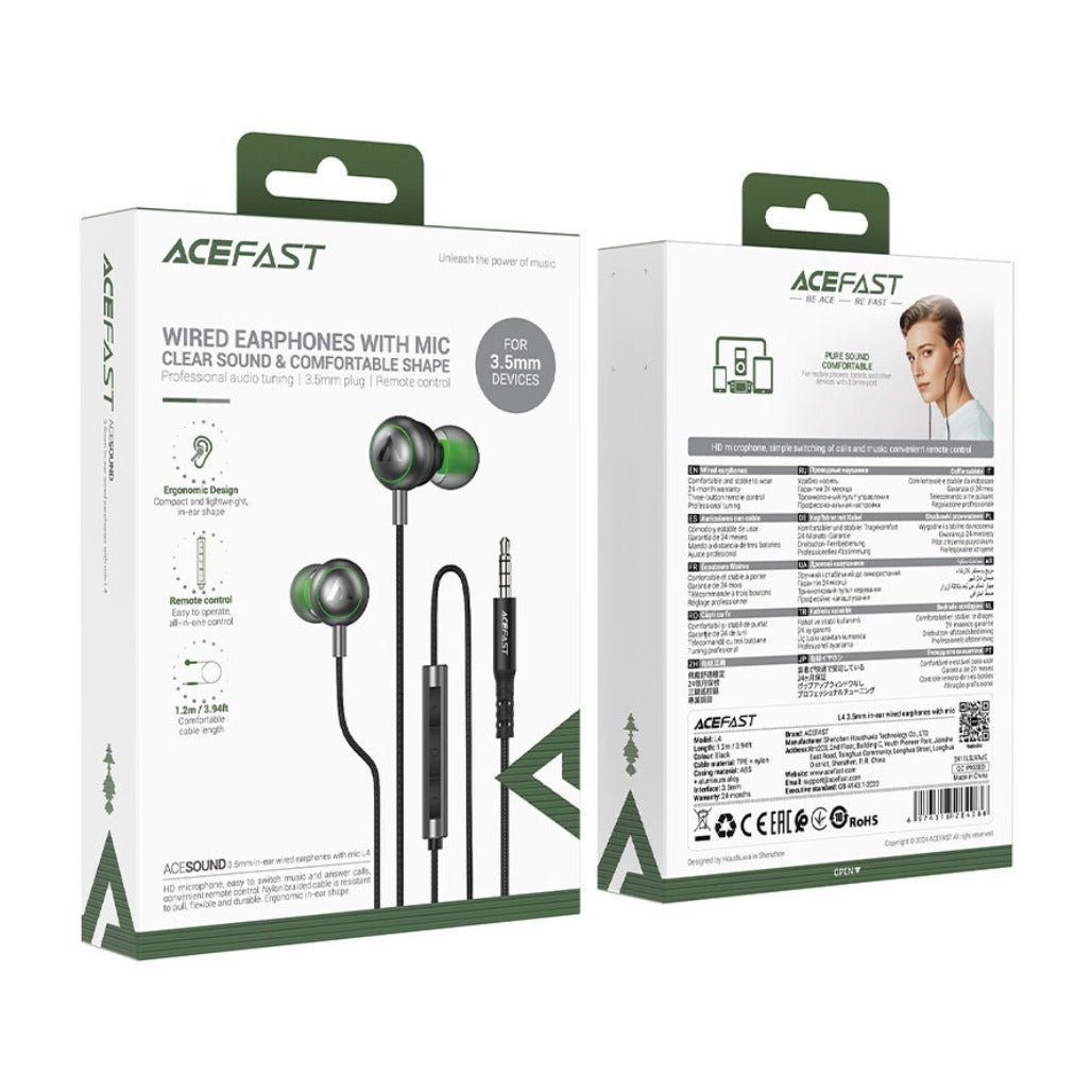 Acefast L4 Wired Earphones – Clear Sound In-Ear Headphones with Microphone
