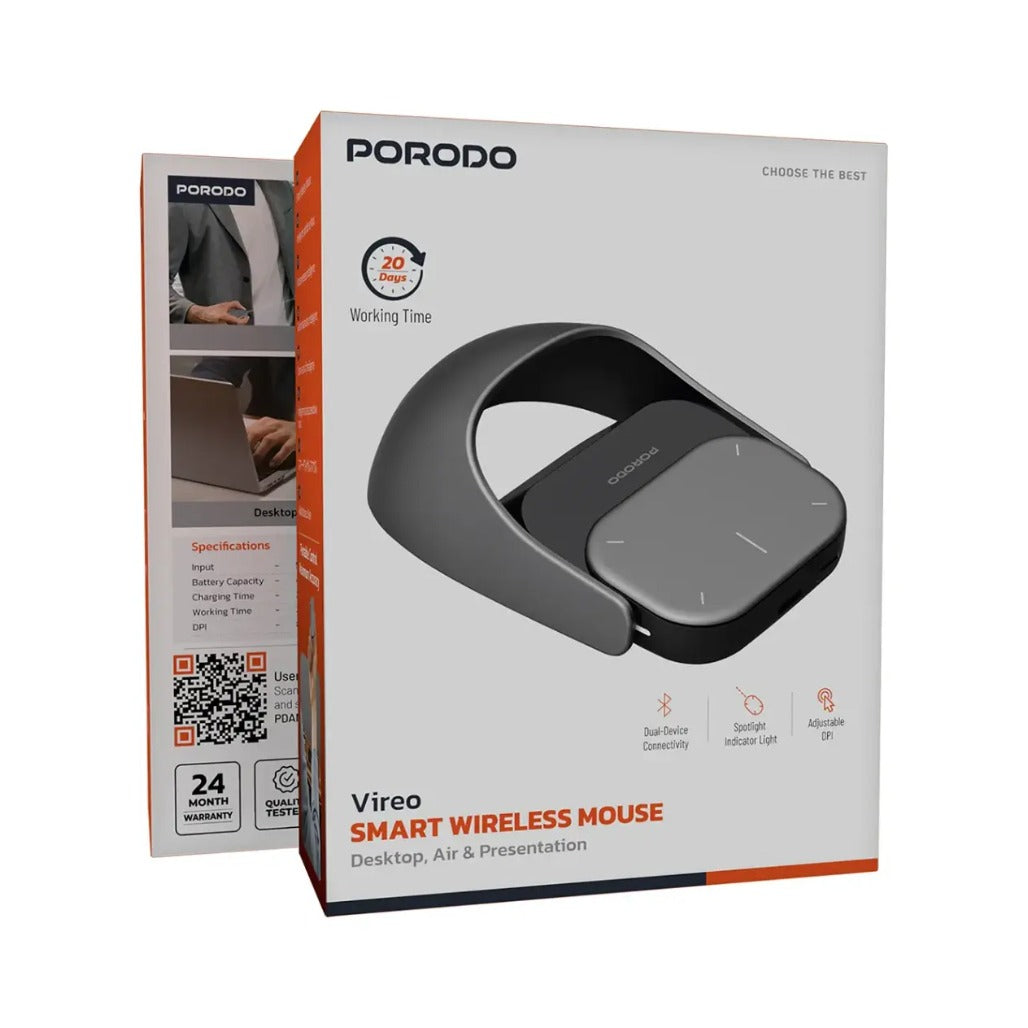 Porodo Vireo Bluetooth Wireless Mouse & Presentation Clicker – Dual Device Smart Control