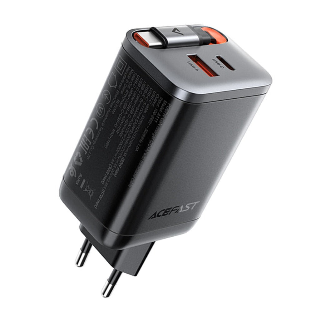 Acefast A111 PD67W Fast Wall Charger – USB-A & USB-C GaN Charger with USB-C Cable (EU Plug)