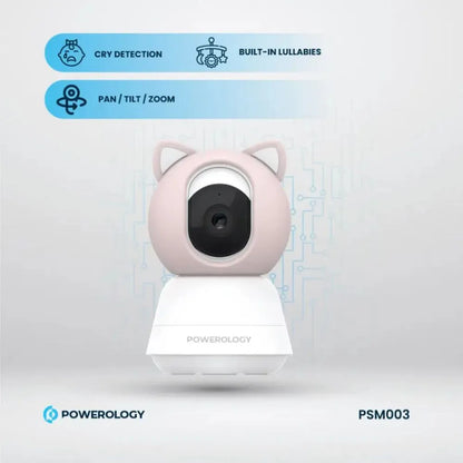 Powerology Smart Baby Monitor Camera with Mobile App – Night Vision, Motion Detection & Two-Way Audio (Blue / Pink)