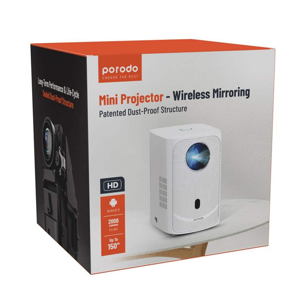 Porodo HD Projector Android 9 – 2000 Lumens – PD-P720PJR-WH