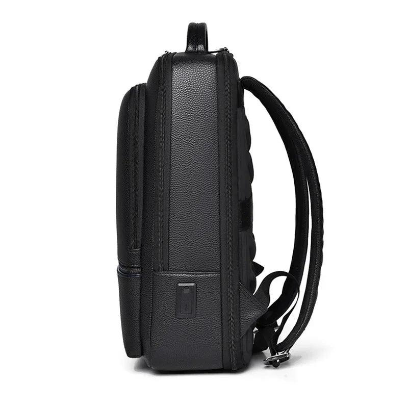 BOPAI Men's Genuine Leather Backpack – 15.6'' Laptop, Business Travel Rucksack with USB Charging, Anti-Theft, Large Capacity, Classic Black - Saleshubstore