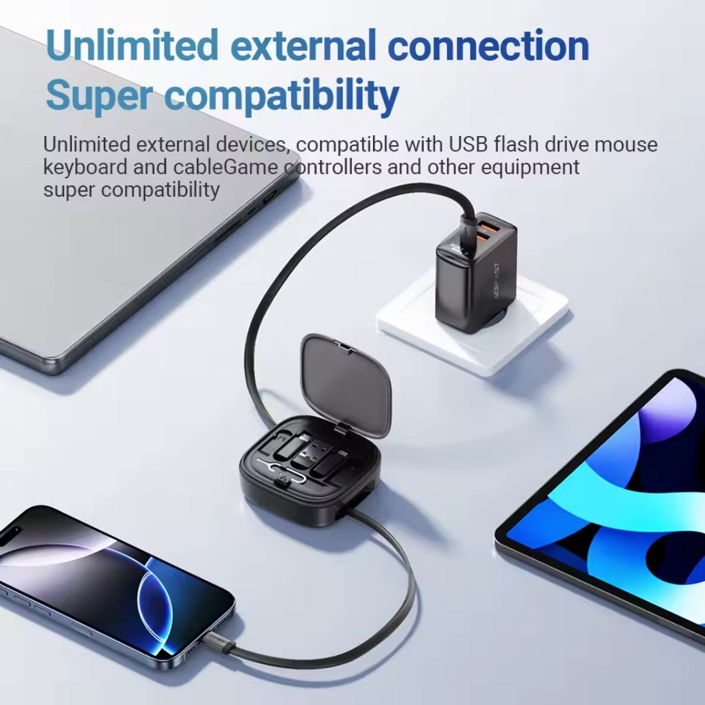 Acefast J3 Multifunctional Travel Set with Retractable Charging Data Cable – Black