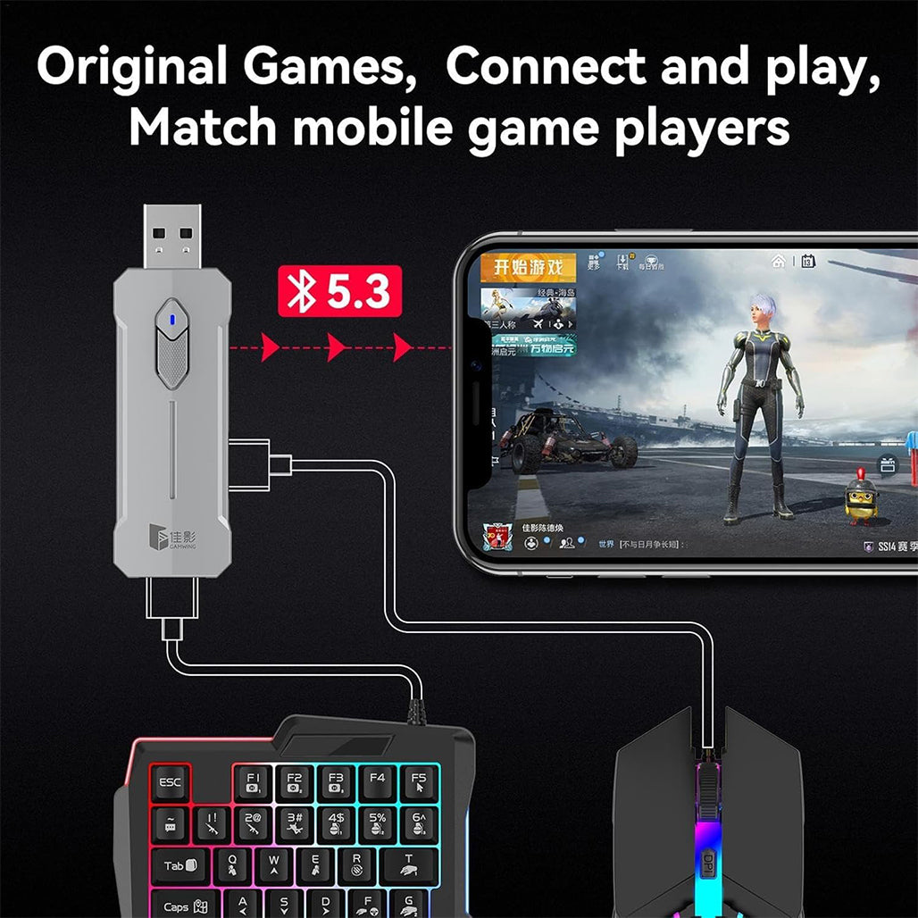 Electro Wolf X8 5-in-1 Mobile Gaming Combo – Wireless RGB Keyboard, Mouse & Game Controller Set for Android
