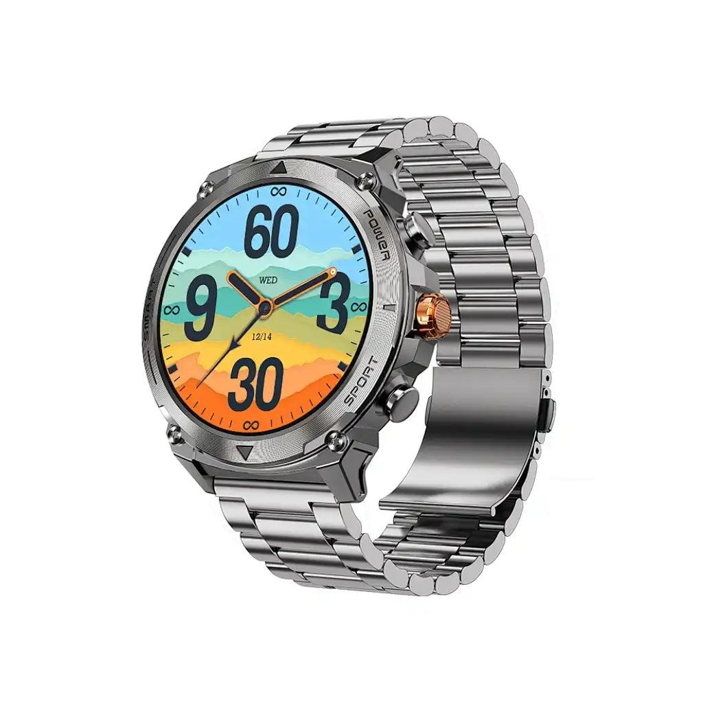 WiWU SW03 AMOLED Smartwatch – Silver Metal With FREE GREEN Silicone Band - Saleshubstore