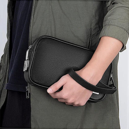 WIWU Master Genuine Leather Fingerprint Lock Pouch Bag Black - Saleshubstore