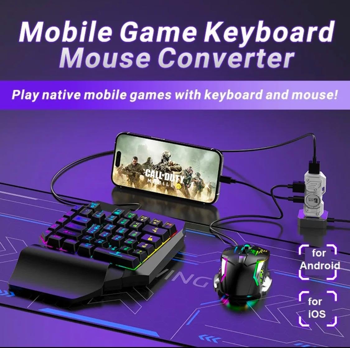 Electro Wolf X8 5-in-1 Mobile Gaming Combo – Wireless RGB Keyboard, Mouse & Game Controller Set for Android