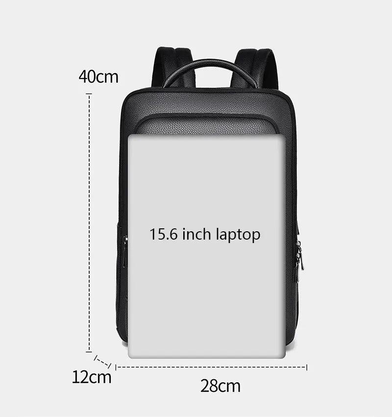 BOPAI Men's Genuine Leather Backpack – 15.6'' Laptop, Business Travel Rucksack with USB Charging, Anti-Theft, Large Capacity, Classic Black - Saleshubstore