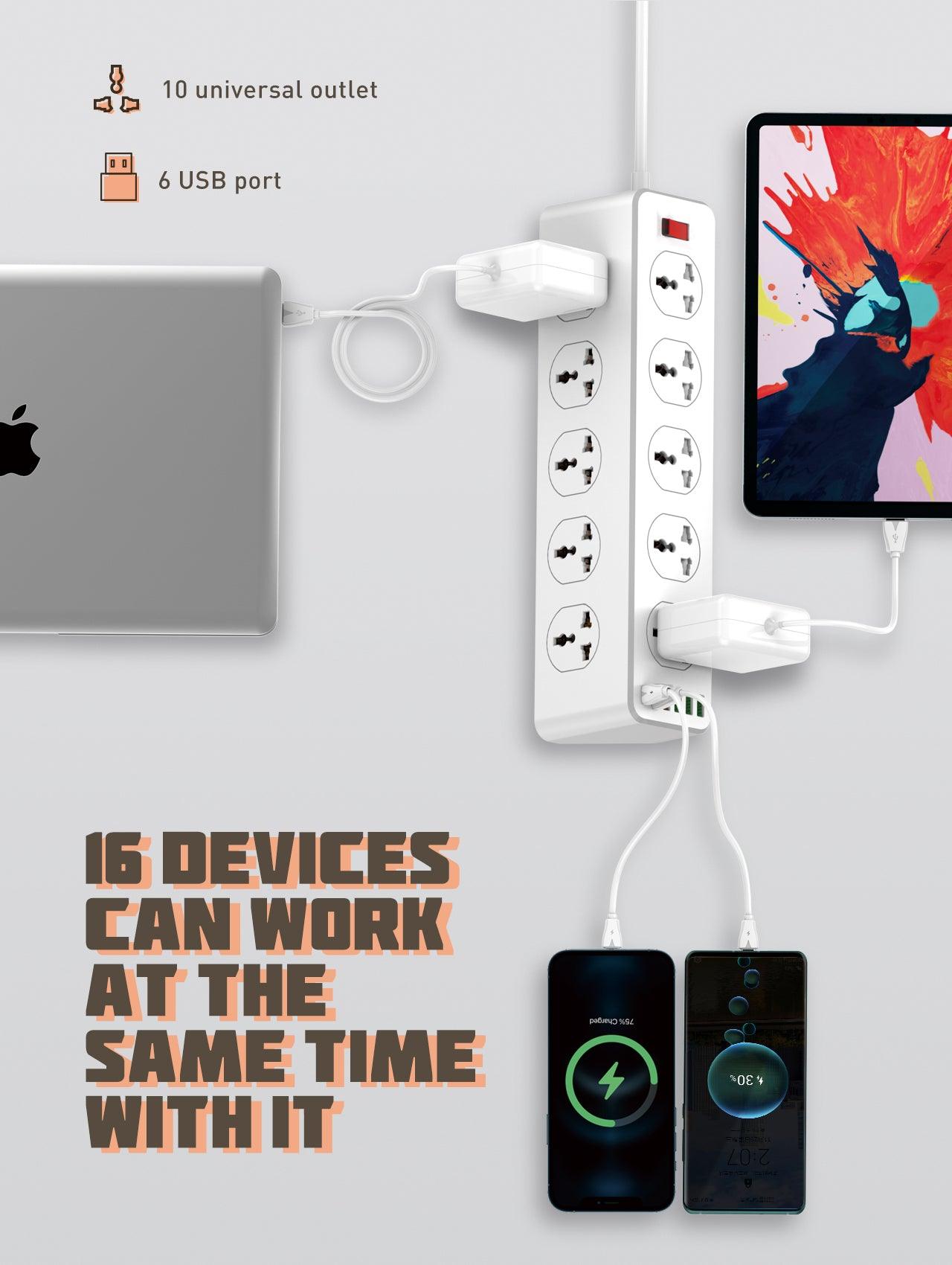 LDNIO SC10610 10-Socket Power Strip with 4 USB Ports & 30W PD Fast Charging – 2500W Surge Protected - Saleshubstore