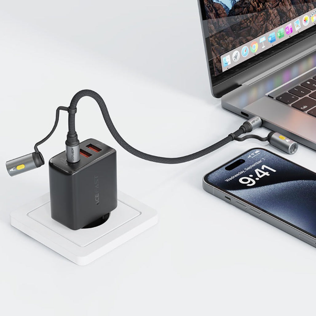 Acefast J4 USB-C Charging Data Cable 60W – LED Light Cable with Cigarette Lighter Plug