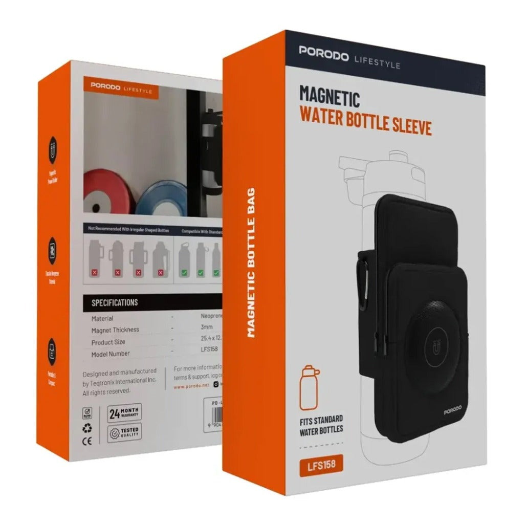 Porodo Lifestyle Magnetic Water Bottle Sleeve – Portable Carry Holder (Black)