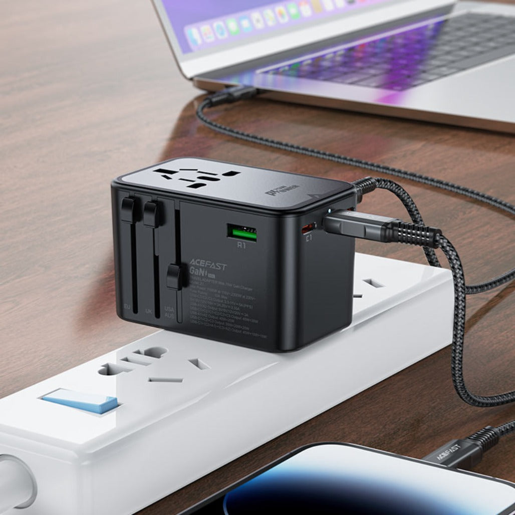 Acefast Z1 2300W Power Adapter with PD75W GaN – 3 USB-C & 2 USB-A Fast Charging Hub