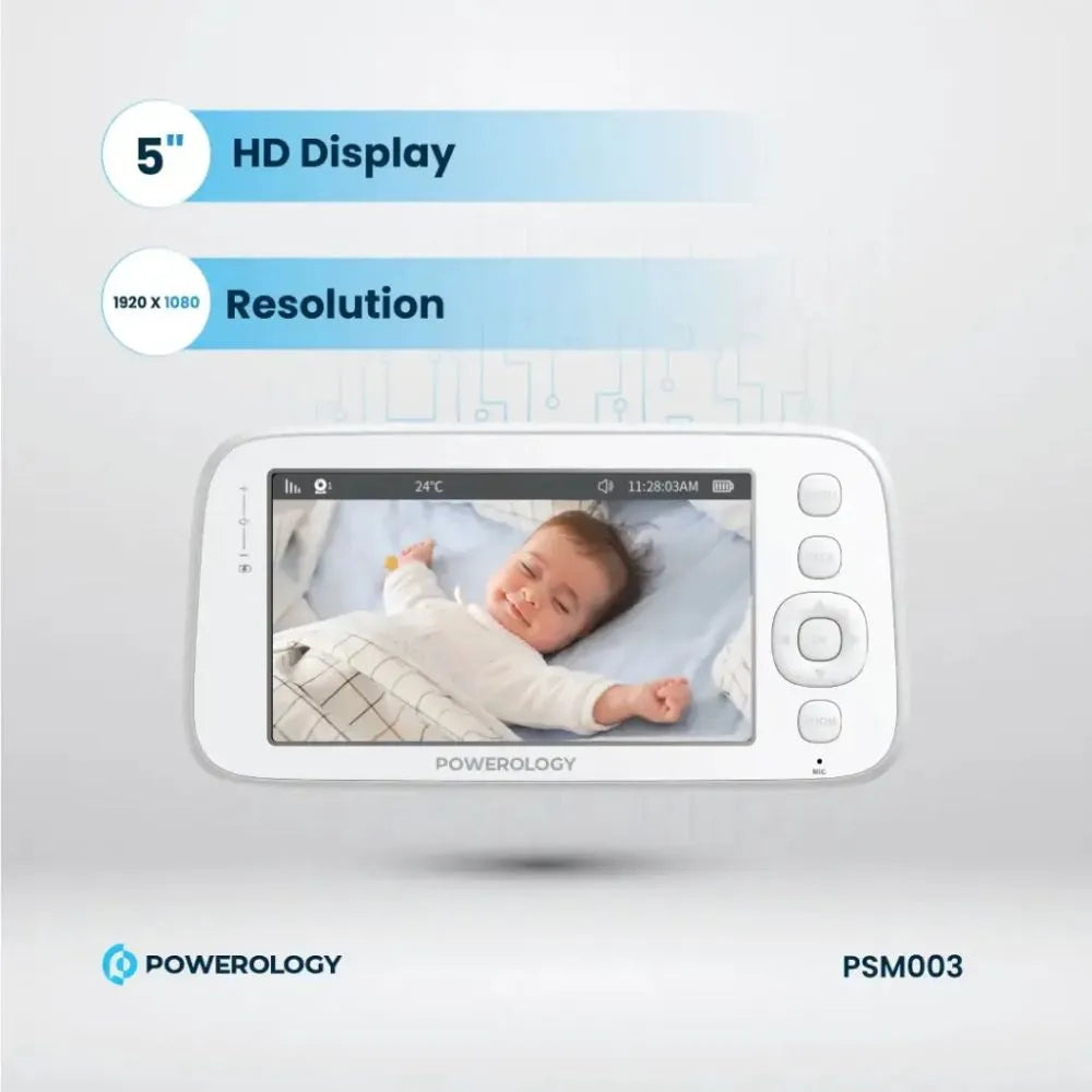 Powerology Smart Baby Monitor Camera with Mobile App – Night Vision, Motion Detection & Two-Way Audio (Blue / Pink)