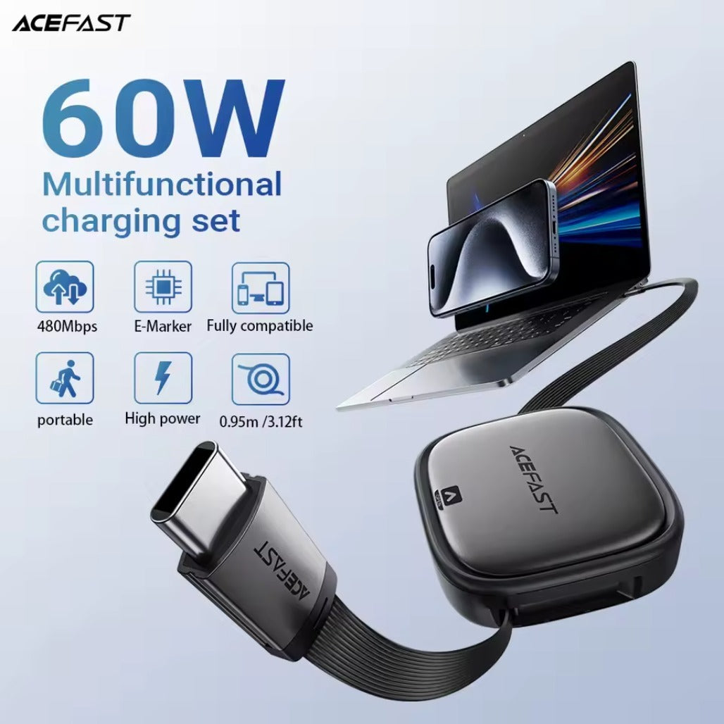 Acefast J3 Multifunctional Travel Set with Retractable Charging Data Cable – Black