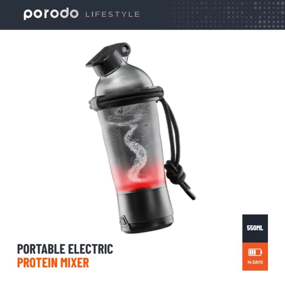 Porodo Lifestyle Portable Electric Protein Mixer – Rechargeable Blender Cup (Black)