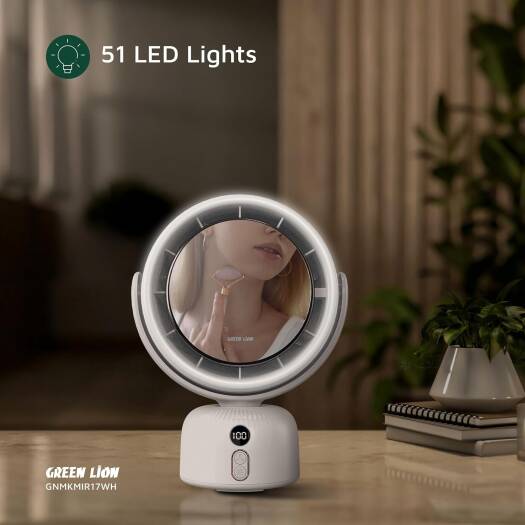 Green Lion HexaGlow LED Makeup Mirror – Rotating Cosmetic Beauty Mirror (Sage Green)