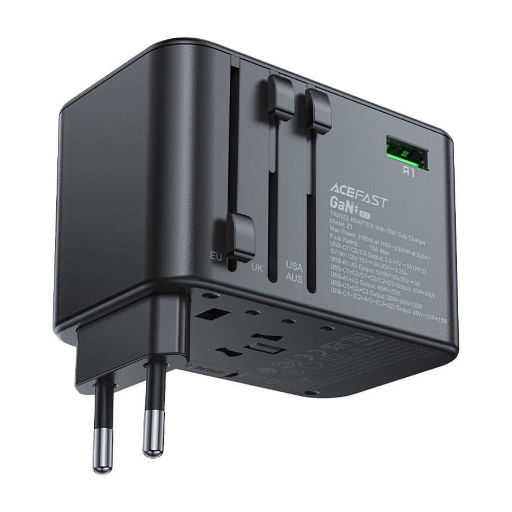 Acefast Z1 2300W Power Adapter with PD75W GaN – 3 USB-C & 2 USB-A Fast Charging Hub