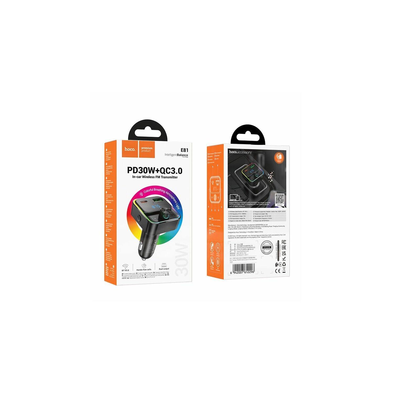 Hoco Car Adapter E81 Fantasy PD30W+QC3.0 car BT FM Transmitter - Saleshubstore