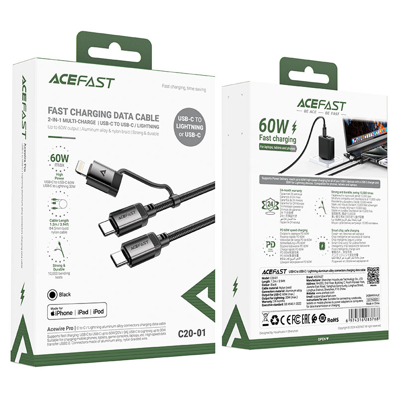 AceFast Charging Data Cable C20-01 USB-C to Lightning