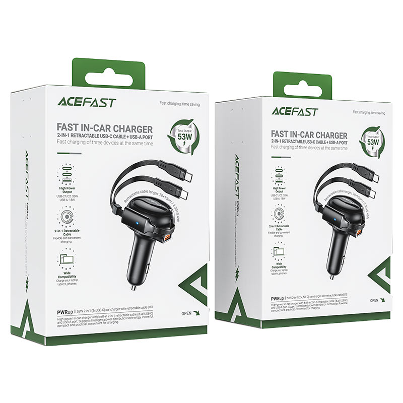 AceFast Fast Charge Car Charger B13 53W with 2-in-1 cable