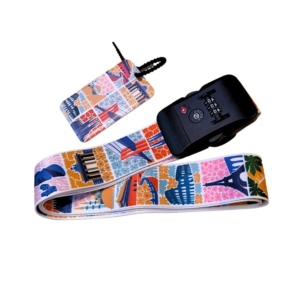 Coteci TSA Lock Luggage Strap with Tag - World Landmarks