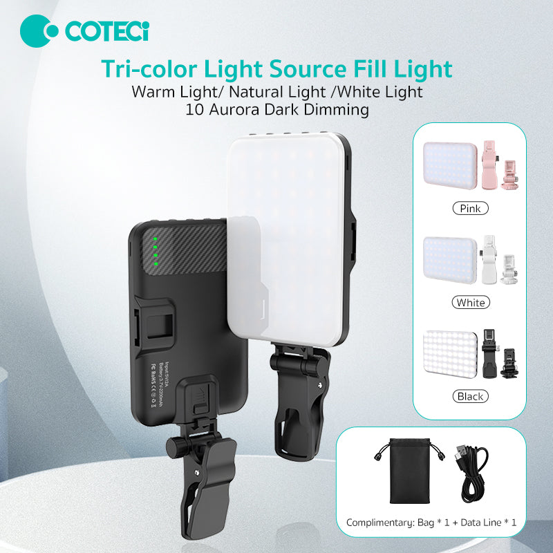 Coteci Tri-Color LED Fill Light – Portable Selfie & Photography Light