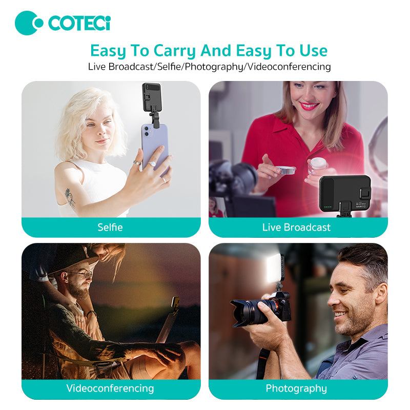 Coteci Tri-Color LED Fill Light – Portable Selfie & Photography Light