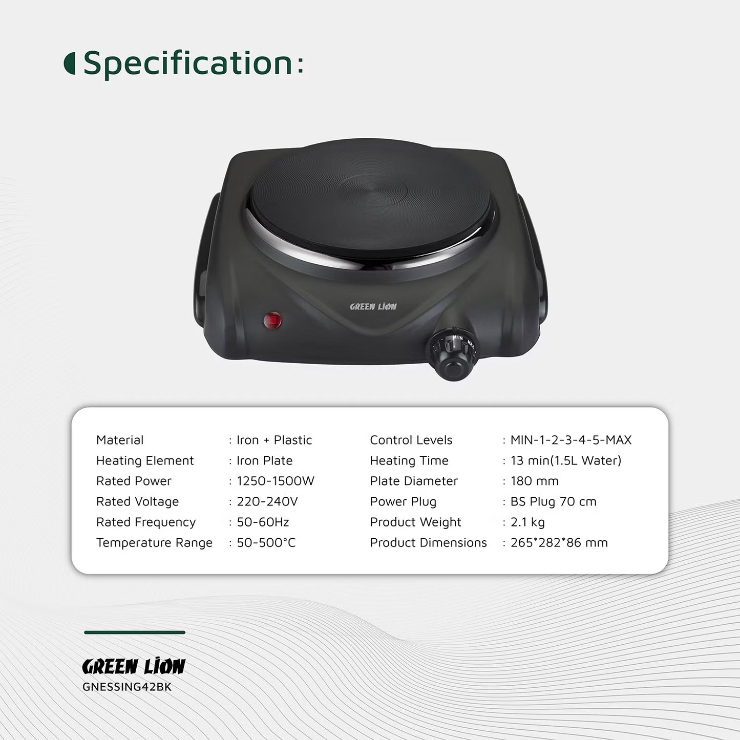 Green Lion Electric Stove Single Hot Plate – Compact Powerful Cooking Plate (Black)