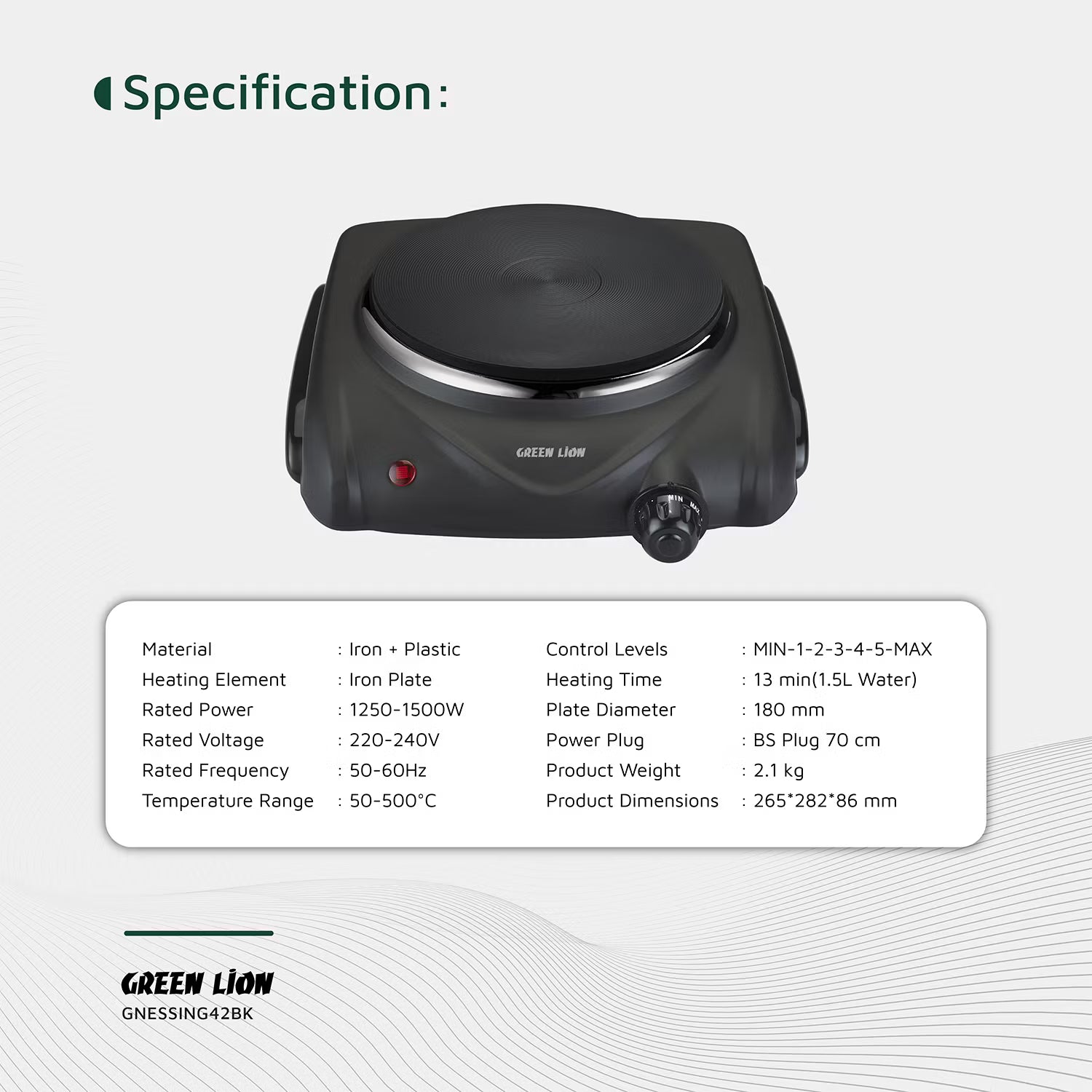 Green Lion Electric Stove Single Hot Plate – Compact Powerful Cooking Plate (Black)