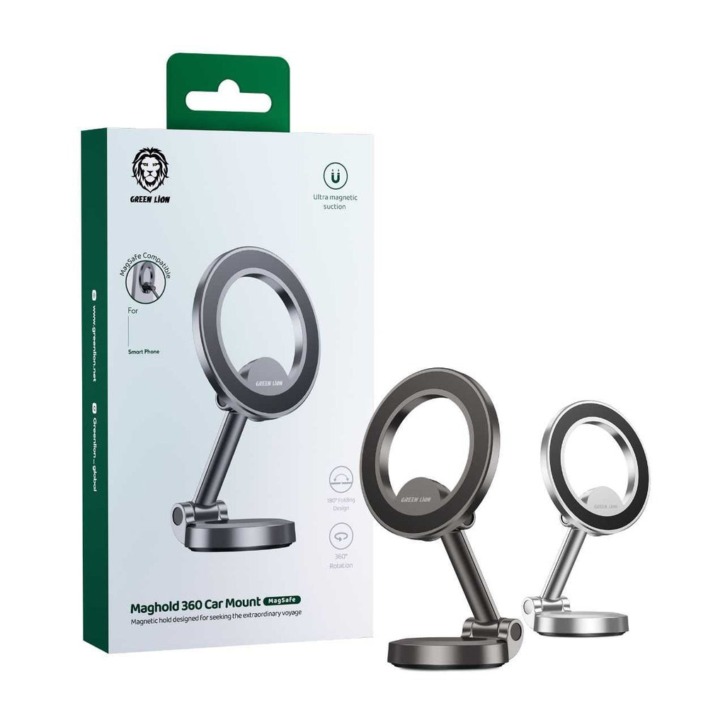 Green Lion MagHold 360 Magnetic Car Mount – 360° Rotation Strong Hold (Silver)