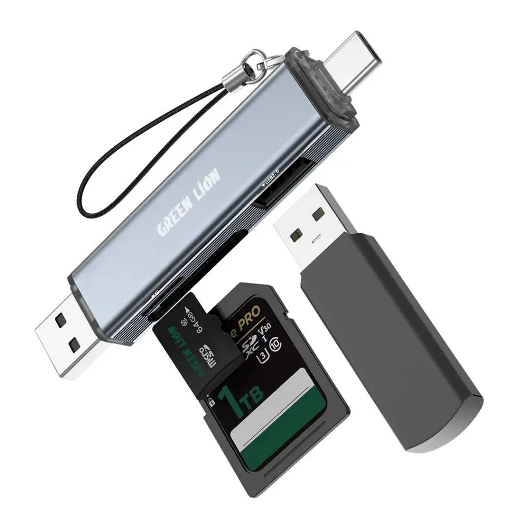 Green Lion 3 in 1 Card Reader with USB-A & USB-C Connectivity