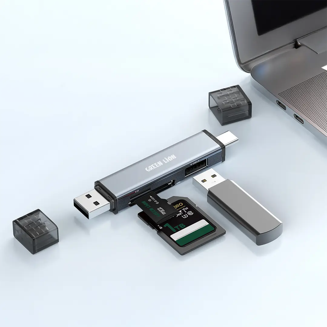 Green Lion 3 in 1 Card Reader with USB-A & USB-C Connectivity