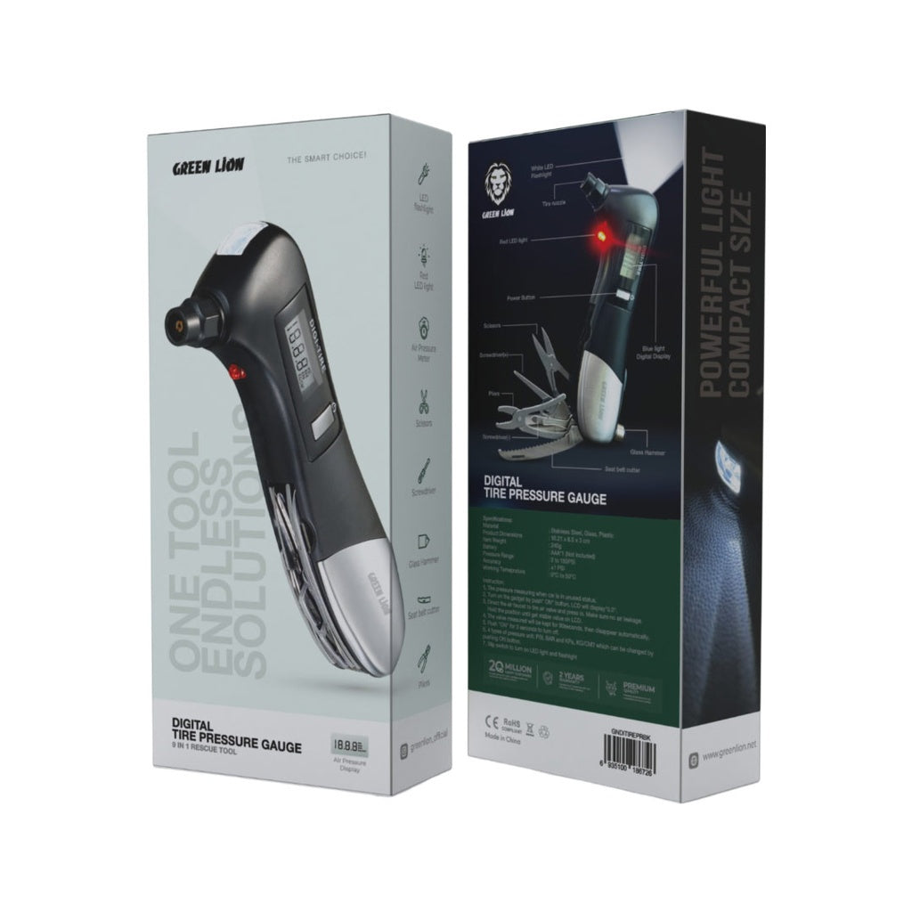 Green Lion Digital Tire Pressure Gauge 9-in-1 Rescue Tool