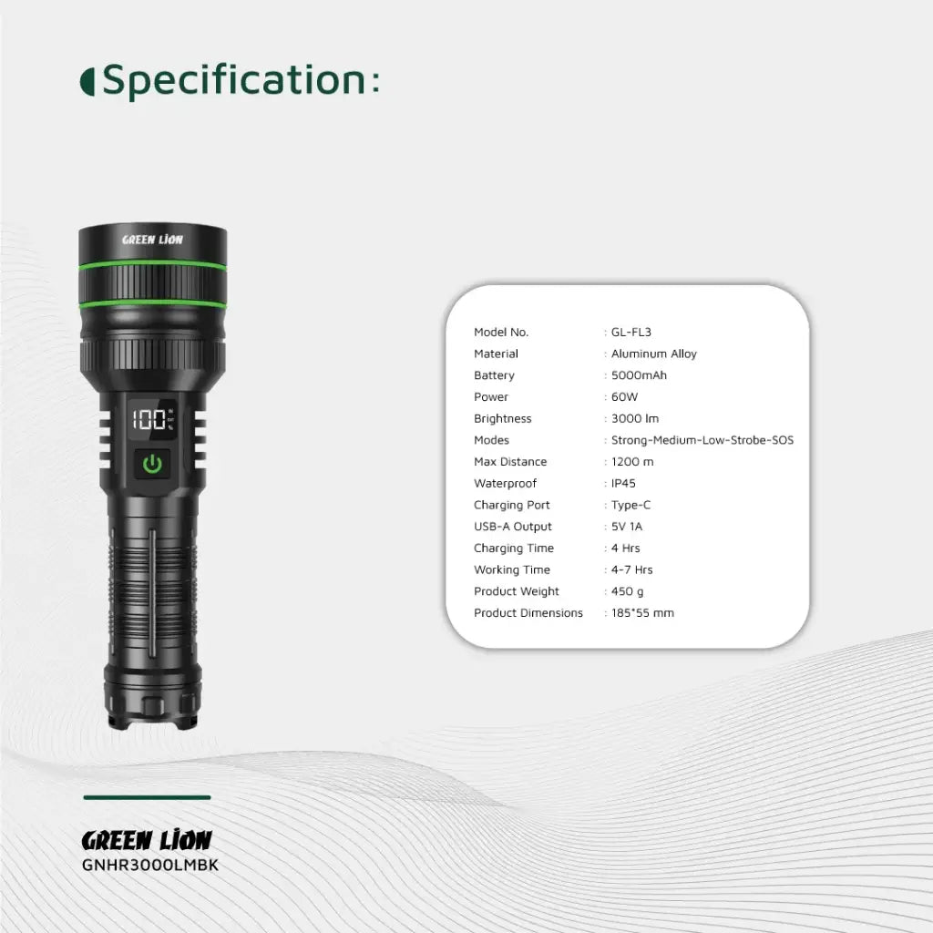 Green Lion Hyper Ray Pro LED Torch – Ultra-Bright Rechargeable Flashlight