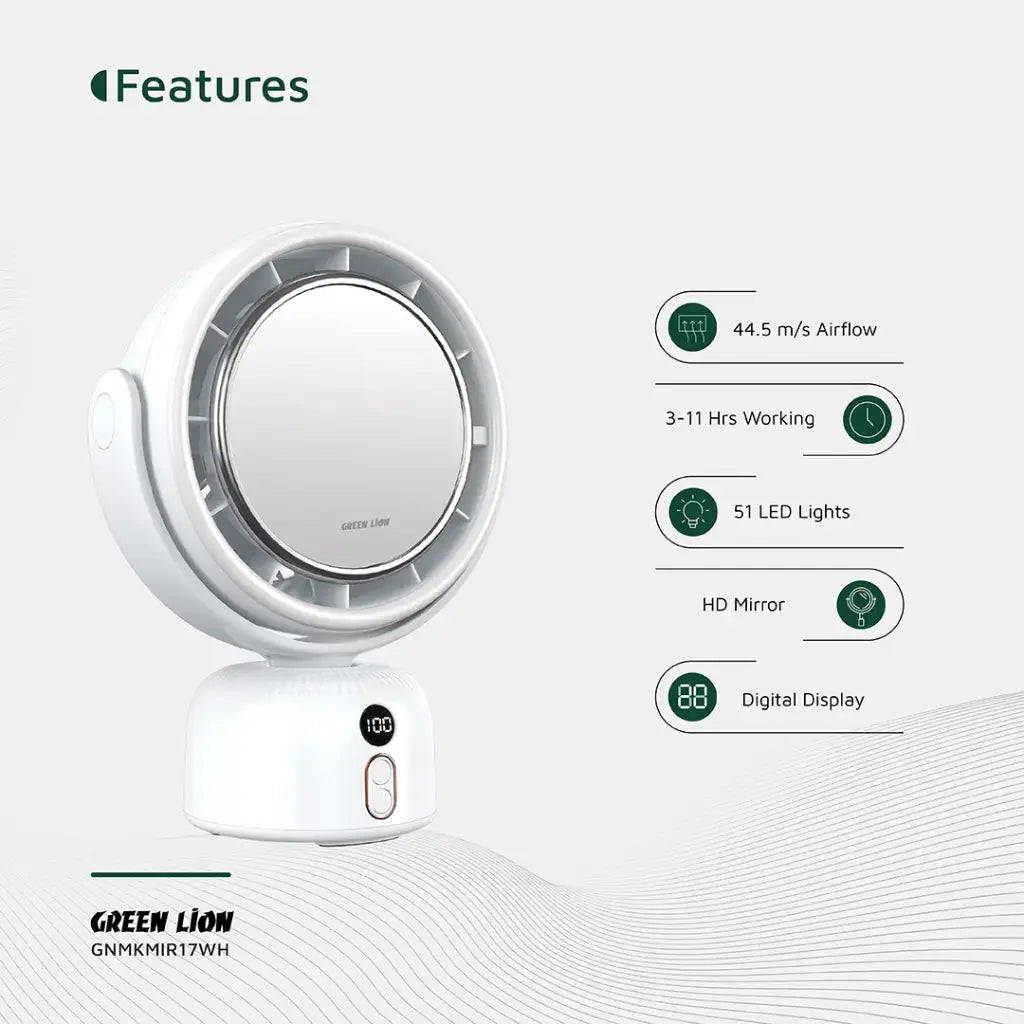 Green Lion HexaGlow LED Makeup Mirror – Rotating Cosmetic Beauty Mirror (Sage Green)