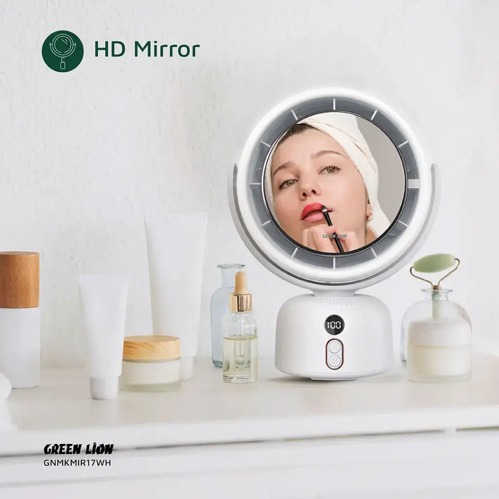 Green Lion HexaGlow LED Makeup Mirror – Rotating Cosmetic Beauty Mirror (Sage Green)